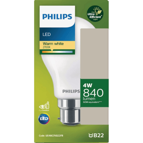 Philips LED Ultra Efficient Warm White 2700K 4W 840 Lumen Bayonet Bulb