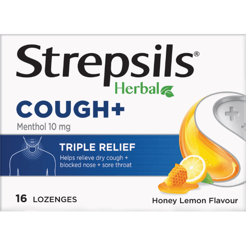 Strepsils Herbal Cough+ Honey Lemon Lozenges
