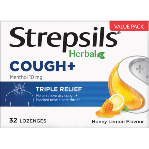 Strepsils Herbal Cough+ Honey Lemon Lozenges