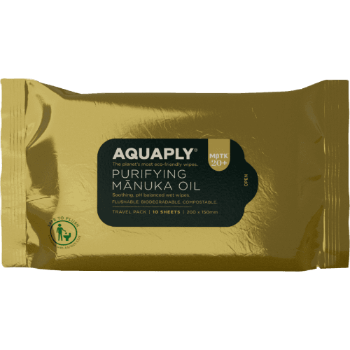 Aquaply Purifying Manuka Oil Flushable Wipes Travel Pack
