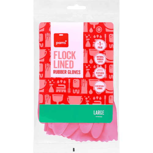 Pams Flock Lined Rubber Gloves Large
