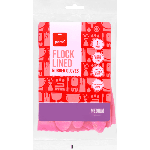 Pams Flock Lined Rubber Gloves Medium