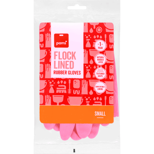 Pams Flock Lined Rubber Gloves Small