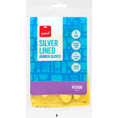 Pams Silver Lined Rubber Gloves Medium