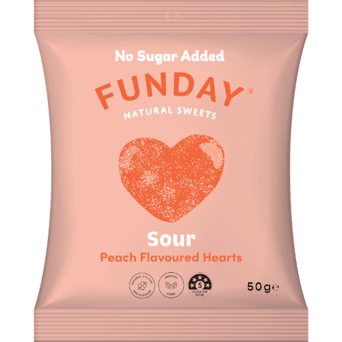 Funday No Sugar Added Sour Peach Flavoured Hearts
