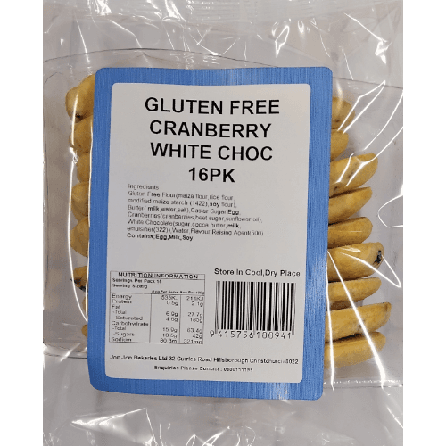 Jon Jon Gluten Free Cranberry White Chocolate Biscuits