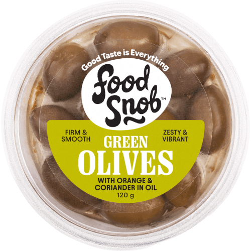 Food Snob Whole Green Olives with Orange and Coriander in Oil