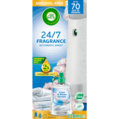 Air Wick Automatic Linen & White Orchid Spray Essential Oil Air Freshener Starter Kit
