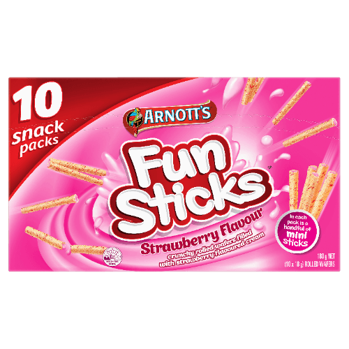 Arnott's Funsticks Strawberry Rolled Wafer Snack Pack