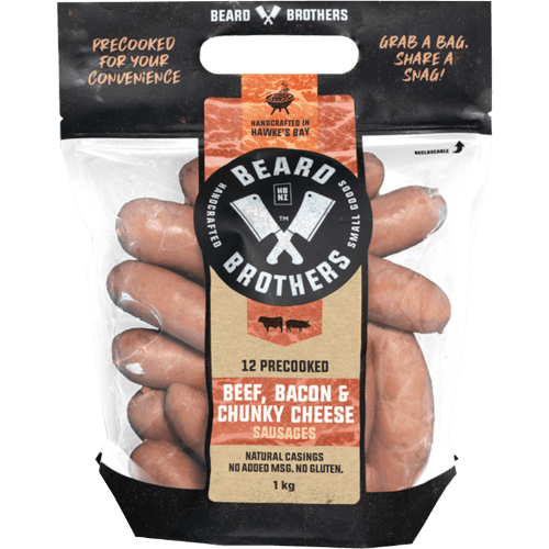 Beard Brothers Beef, Bacon & Chunky Cheese Precooked Sausages