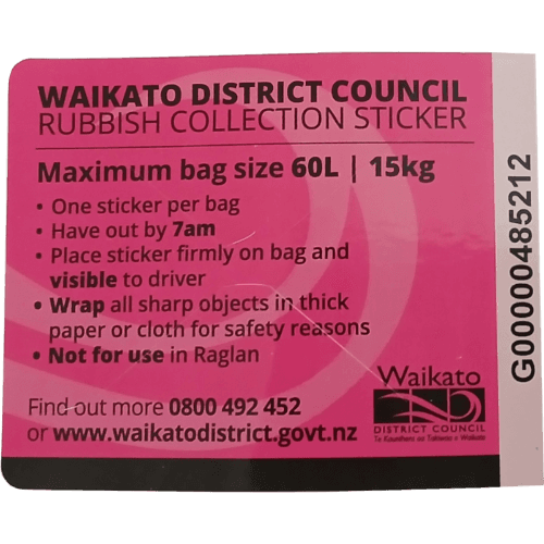 Waikato District Council Rubbish Bag Sticker