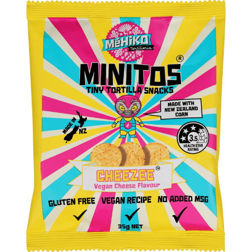 Mehiko Minitos Cheezee Vegan Cheese Flavour Tiny Tortilla Snacks