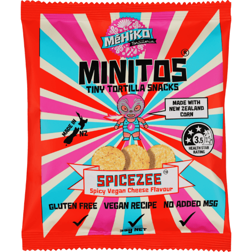 Mehiko Minitos Spicezee Spicy Vegan Cheese Flavour Tiny Tortilla Snacks