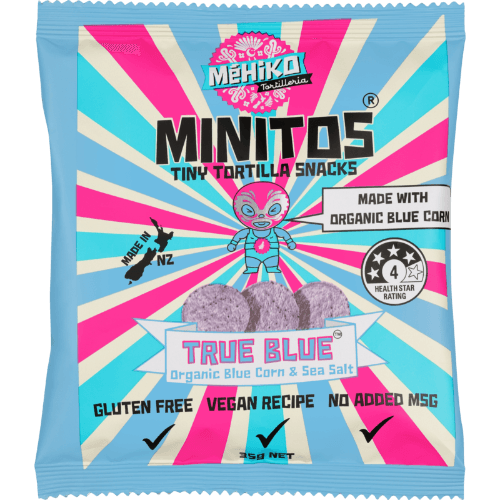 Mehiko Minitos True Blue Organic Corn & Sea Salt Tiny Tortilla Snacks