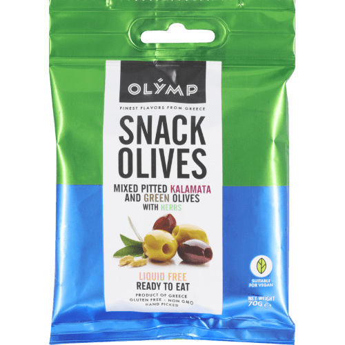 Olymp Mixed Pitted Kalamata And Green Snack Olives With Herbs