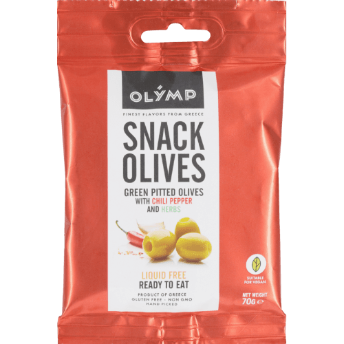 Olymp Green Pitted With Chili Pepper And Herbs Snack Olives