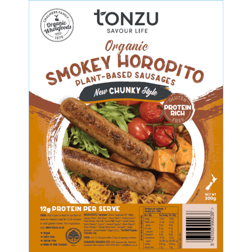 Tonzu Organic Smoky Horopito Plant-Based Chunky Sausages