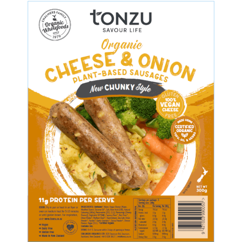 Tonzu Organic Cheese & Onion Plant-Based Chunky Sausages