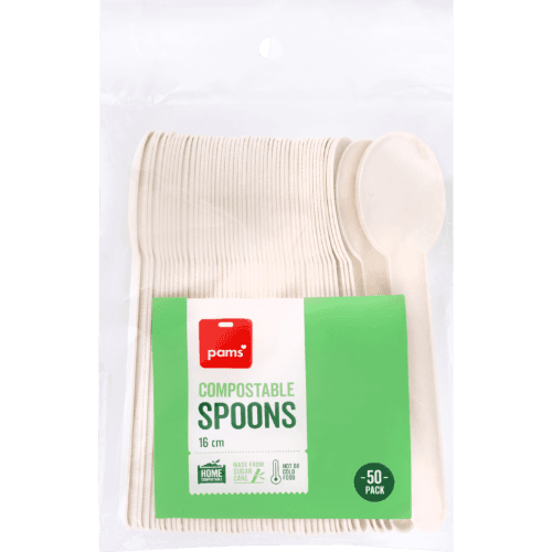 Pams Compostable Sugarcane Spoons 16cm