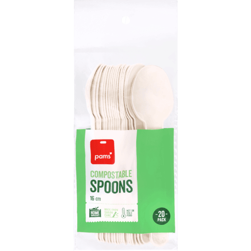 Pams Compostable Sugarcane Spoons 16cm