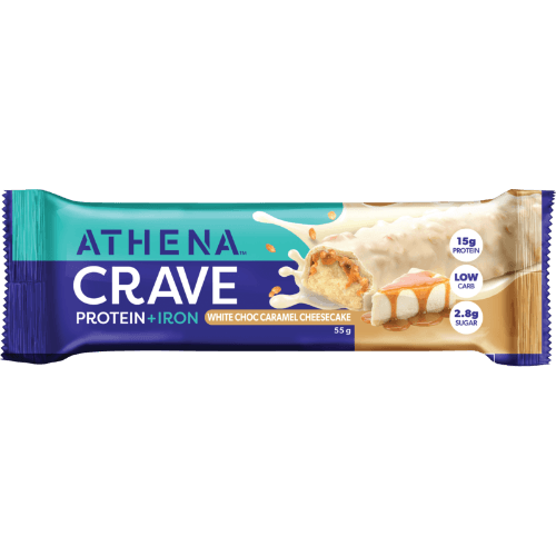 Athena Crave Protein + Iron White Choc Caramel Cheesecake Bar