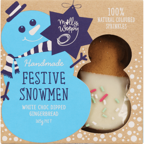 Molly Woppy White Choc Dipped Gingerbread Festive Snowman Cookie