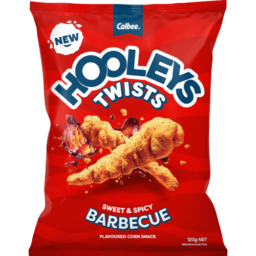 Calbee Hooleys Twists Sweet & Spicy Barbecue Flavoured Corn Snacks
