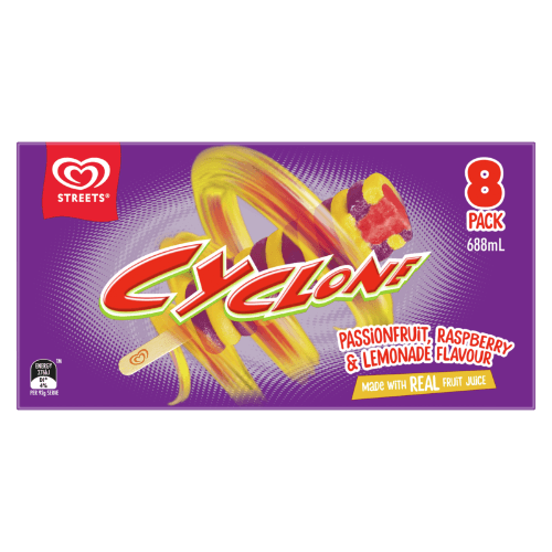Paddle Pop Cyclone Passionfruit Raspberry & Lemonade Ice Blocks
