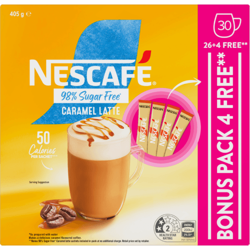 Nescafe 98% Sugar Free Caramel Latte Coffee Sachets