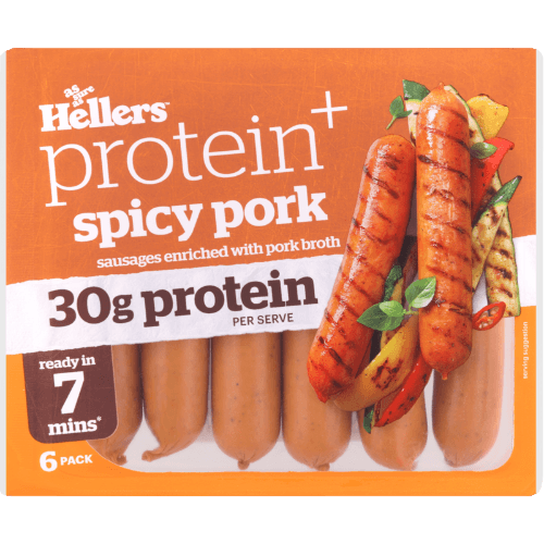 Hellers Protein+ Spicy Pork Sausages