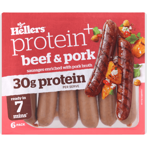 Hellers Protein+ Beef & Pork Sausages