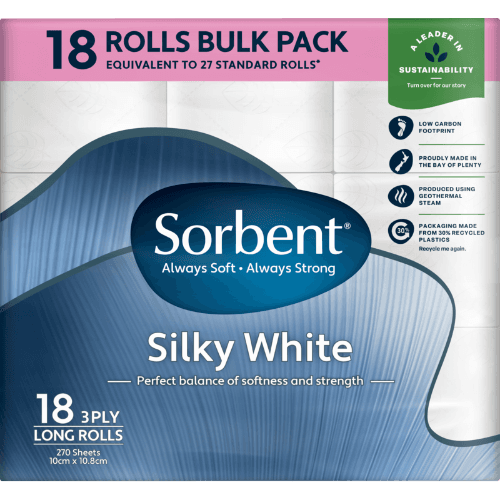 Sorbent Silky White Long Roll 3 Ply Long Toilet Rolls