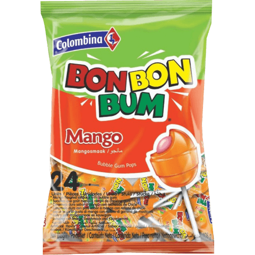 Colombina Bon Bon Bum Mango with Bubble Gum Lollipops