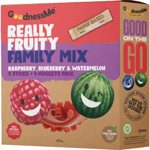 GoodnessMe Really Fruity Raspberry, Blueberry & Watermelon Family Mix Sticks & Nuggets Pack