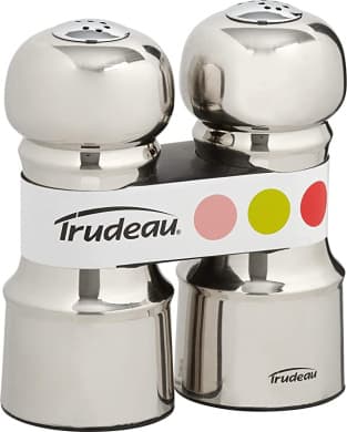 Trudeau Salt & Pepper Shaker Set, Tall (11 cm) — Stainless Steel with “S” & “P” Lids