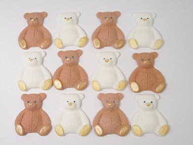 Simply Toppers Baby Shower Cupcake & Cake Decorations – 12 Handmade Sugar Teddy Toppers (6 Brown, 6 White)