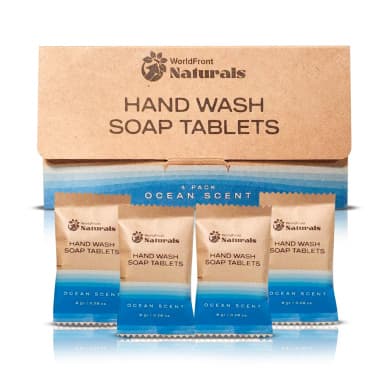 WorldFront Naturals Hand Wash Soap Tablets (Ocean Scent) — 4-Pack Foaming Refill, Eco-Friendly & Biodegradable