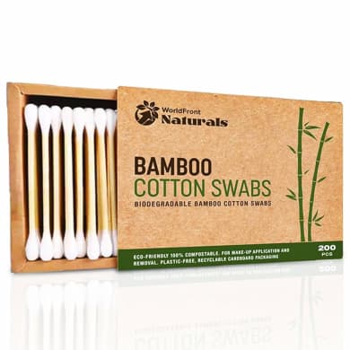 WorldFront Naturals Biodegradable Bamboo Cotton Swabs, 200 Count