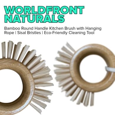 WorldFront Naturals Bamboo Round Handle Kitchen Brush with Hanging Rope | Sisal Bristles (Eco-Friendly, Plastic-Free)