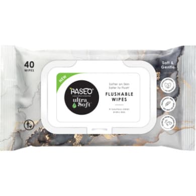 Paseo UltraSoft Flushable Cleansing Wipes with Aloe Vera, 40 Pack