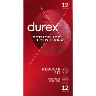 Durex Fetherlite Thin Feel Regular Fit Condoms – Pre-Lubed Ultra-Thin Sensitivity (12 Pack)