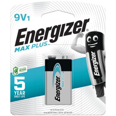 Energizer Max Plus 9V Alkaline Battery (5-Year Shelf Life)
