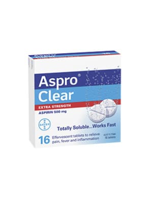 Aspro Clear Extra Strength Aspirin 500mg Effervescent Tablets (16 Pack)