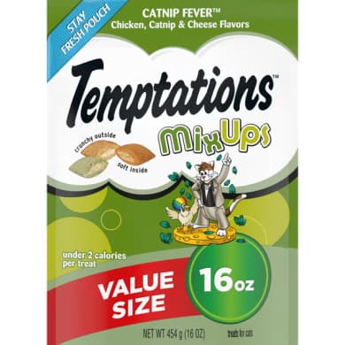 Temptations Mix Ups Cat Treats | Chicken, Catnip & Cheddar | Resealable Value Size Tub 454g