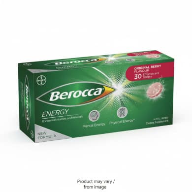 Berocca Energy Original Berry Effervescent Tablets 30 Pack (12 Vitamins & Minerals)