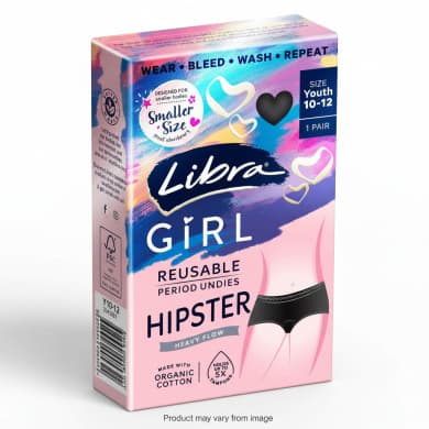 Libra Girl Reusable Period Undies Hipster • Youth 10–12 • Heavy Flow (1 Pair)