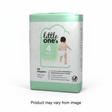 little one's Size 4 Toddler Nappies 9-14 kg - 50 pack