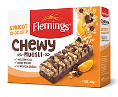 Flemings Chewy Muesli Apricot Choc Chip 6 Bars (180g)