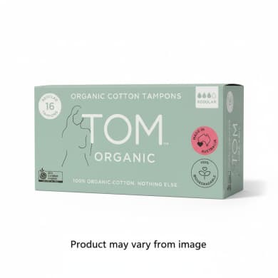 TOM Organic Regular Tampons (16 Pack) – 100% ACO Organic Cotton, Hypoallergenic & Biodegradable