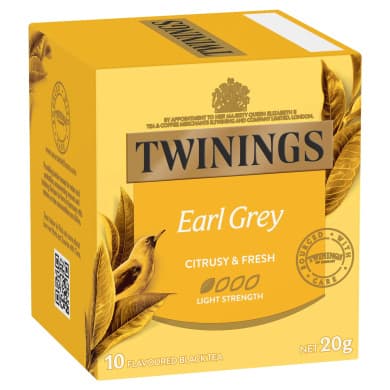 Twinings Earl Grey Flavoured Black Tea - Light Strength (10 bags, 20g)